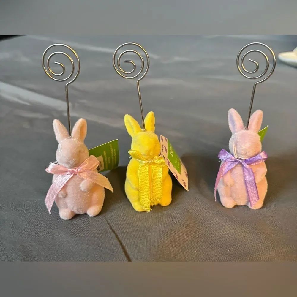 3 NEW Flocking Easter Bunny Shaped Picture Stand Table Decor NWT Pink Purple & Y